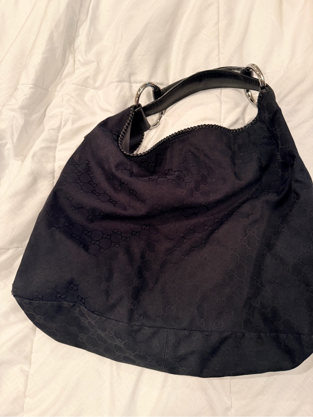Gucci Black Monogram Shoulder Hobo Bag